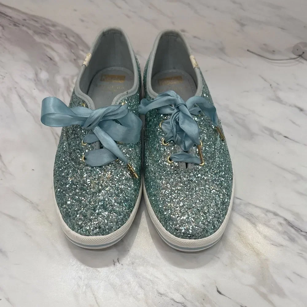 Glittery Teal Sneakers with Satin Laces